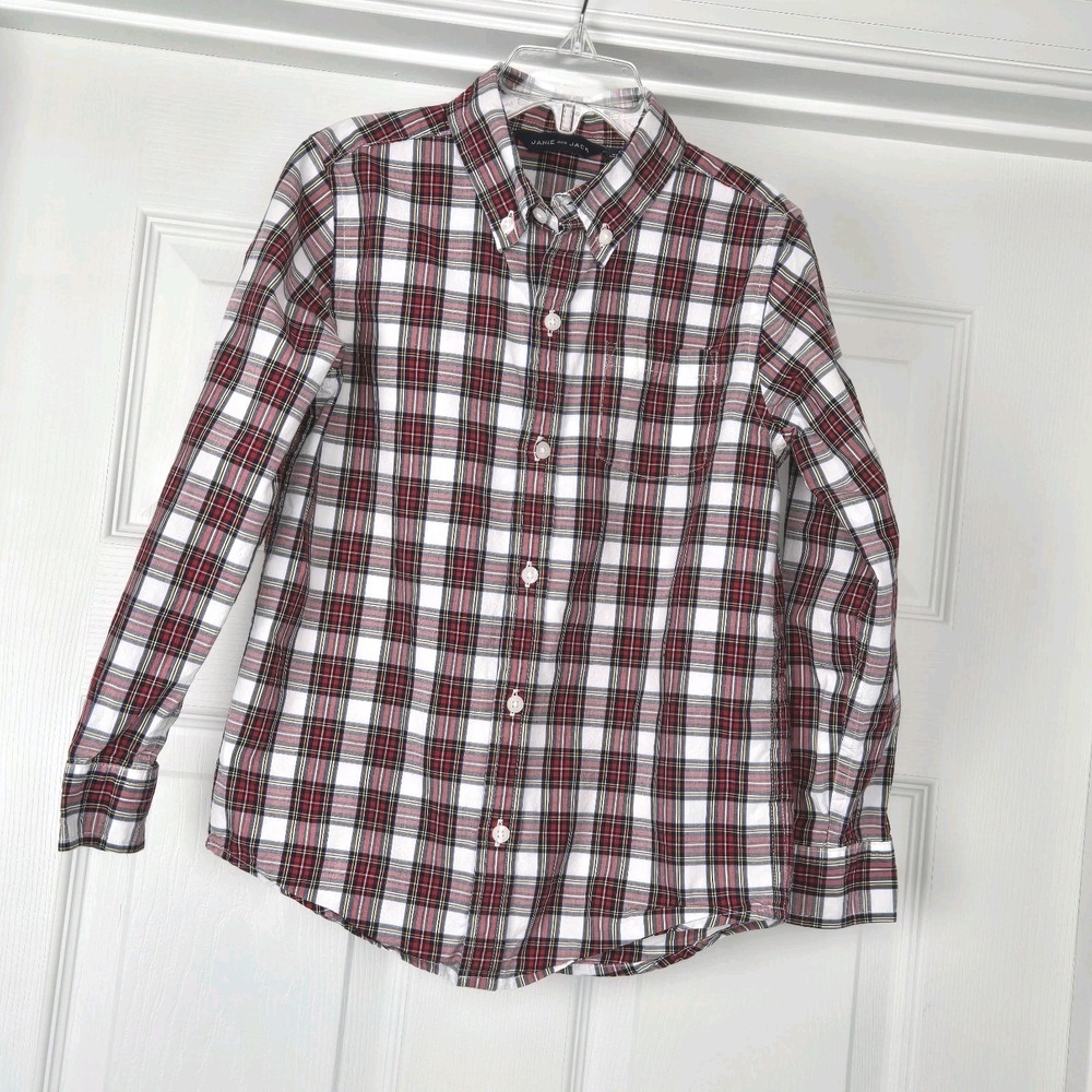 Janie And Jack Red‎ Holiday Plaid Cotton Button-down Shirt Boys Size 6